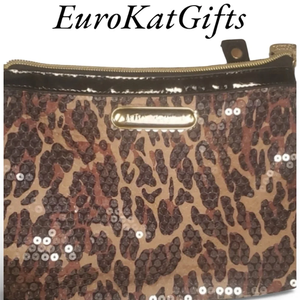 Betsey Johnson Animal Sequin Make Up Cosmetic Wristlet Bag rounded Pre Loved